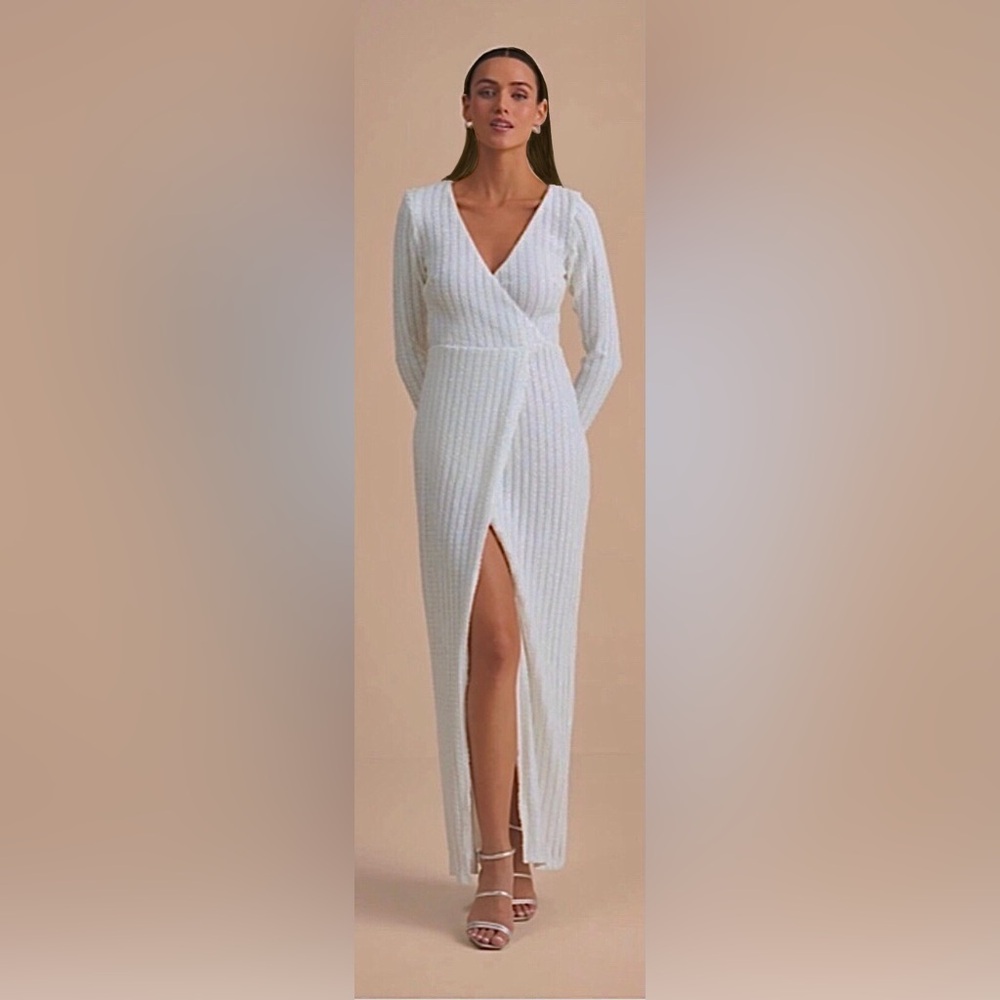 Lulu’s Long White Sequin Gown